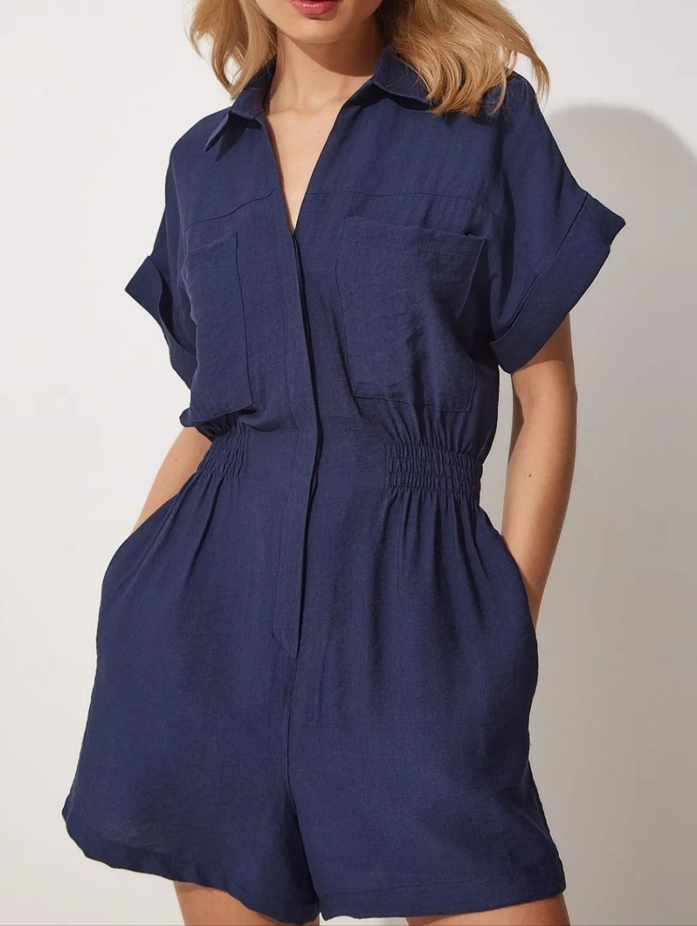 Women's Navy Short Sleeve Romper